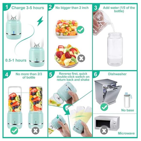 Portable Blender, Personal Blender, Mini Juicer Cup, USB Rechargeable- Blue - Picture 5 of 6
